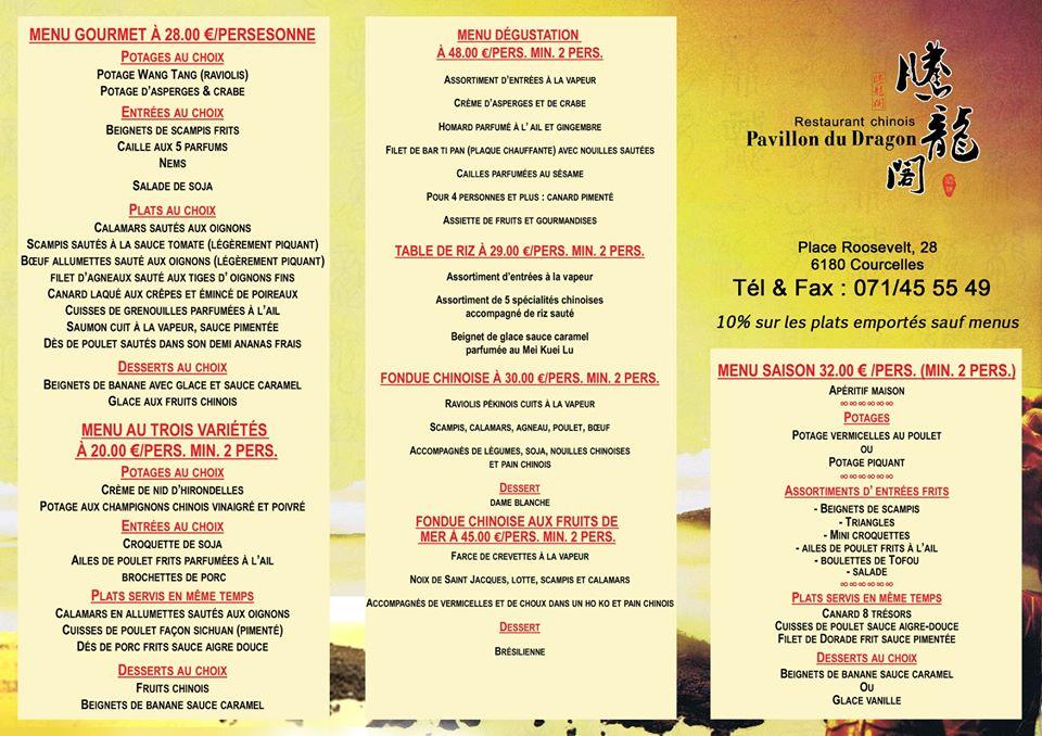 Menu au Pavillon du Dragon, Courcelles