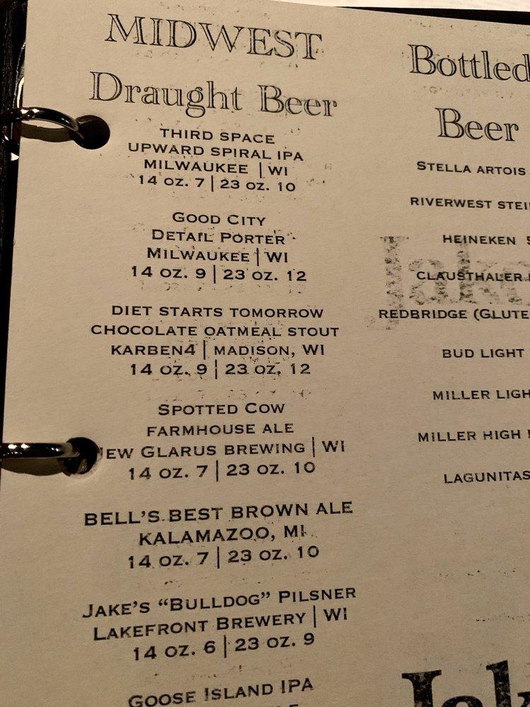 Menu at Jake's Restaurant, Brookfield