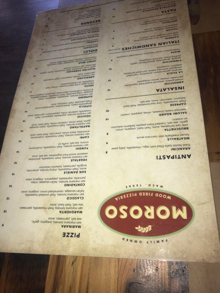 Menu at MOROSO Wood Fired Pizzeria, Waco
