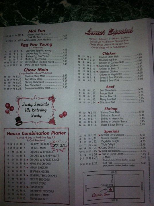 Menu At China Inn Restaurant Lenexa College Blvd