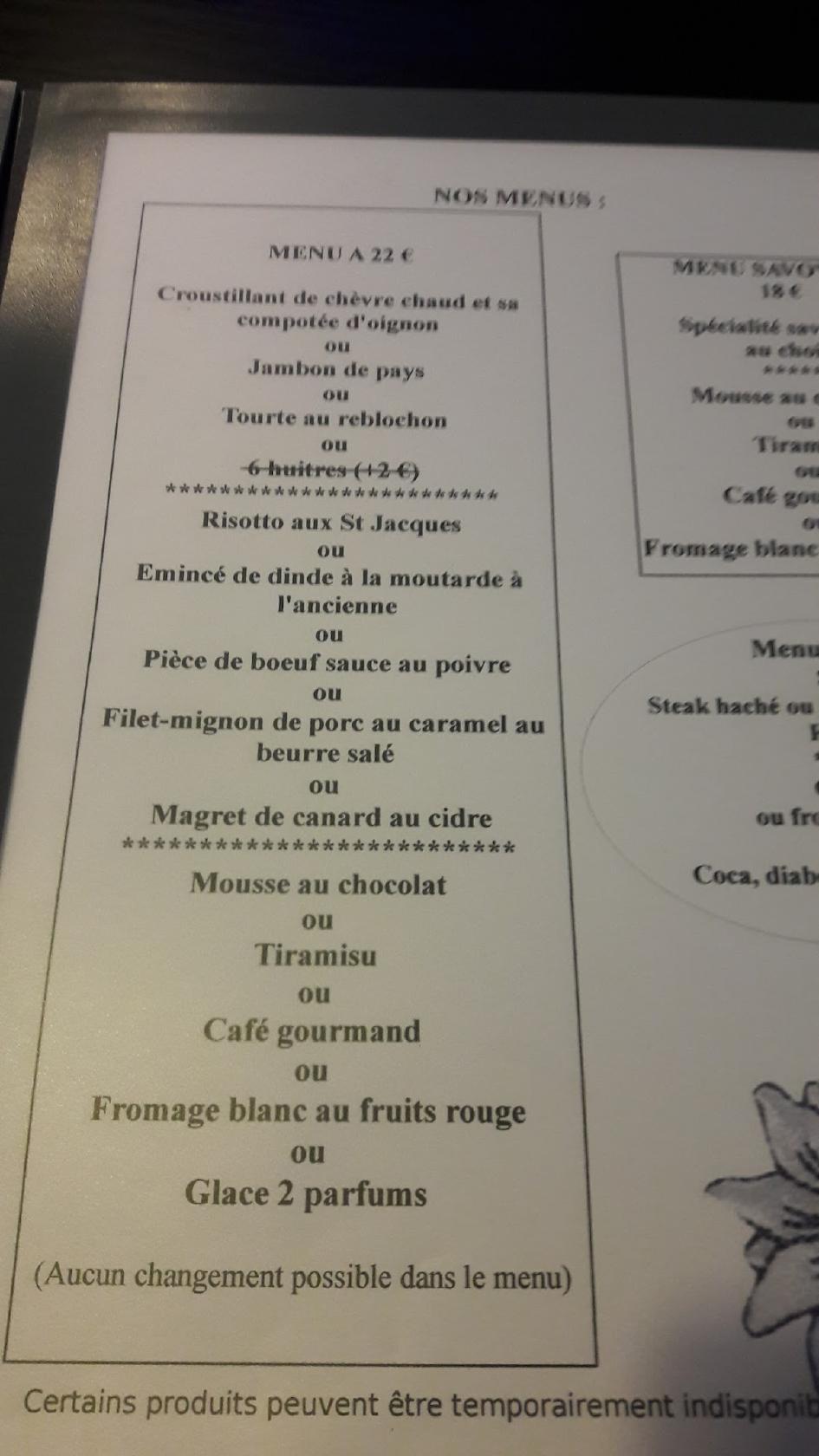 Menu at Les Quatre Pompes restaurant, Landerneau