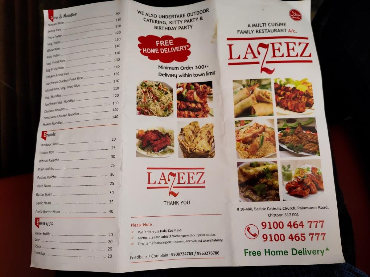 Menu at Lazeez Multi cuisine Restaurant, Chittoor