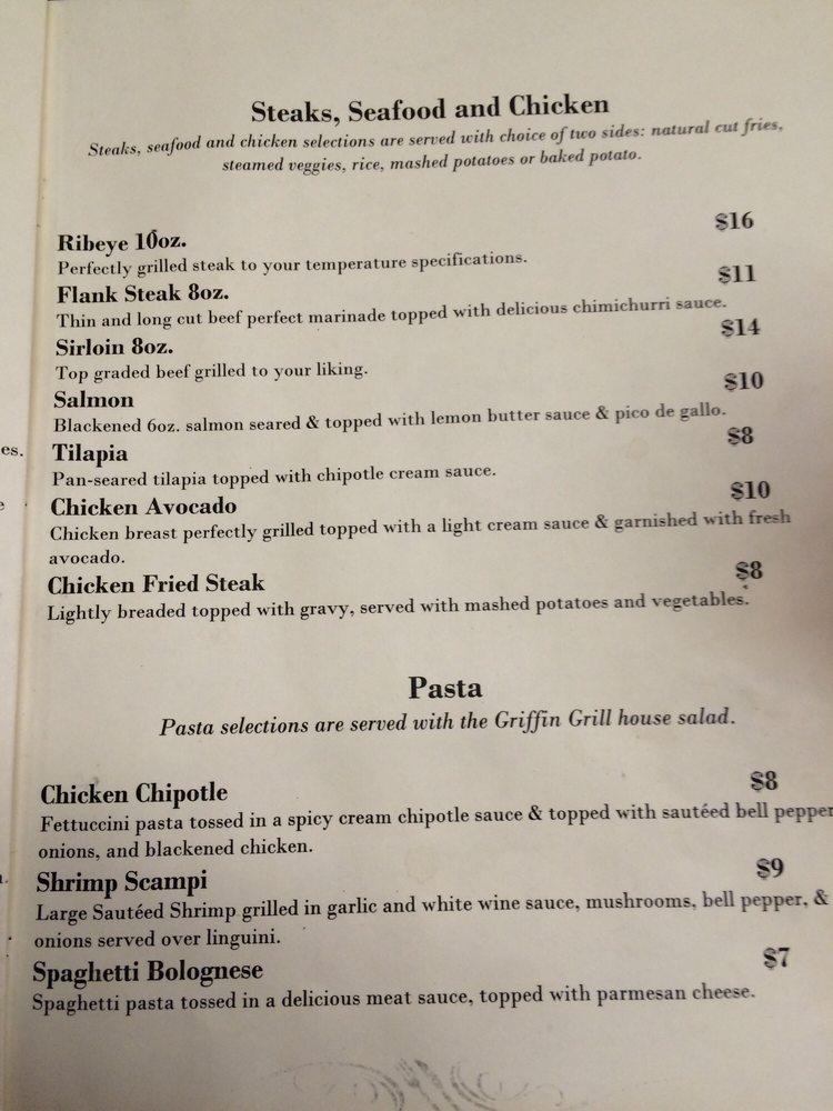 Menu at The Griffin Grill restaurant, Mission