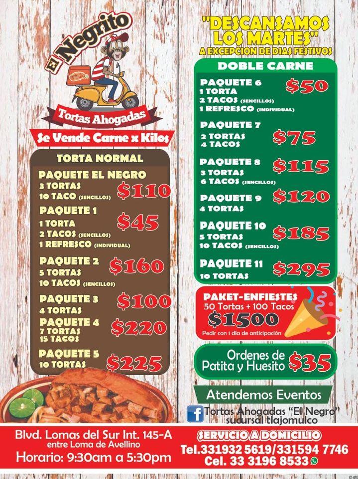 Menu At Tortas El Negro Restaurant, Tlajomulco De Zúñiga, Blvrd Lomas 