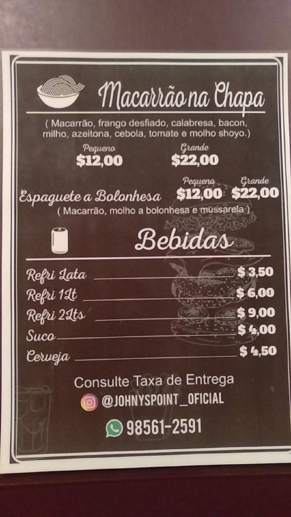 Johny's Point Burger cardápio