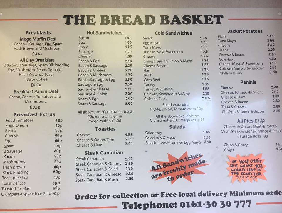Menu at The Bread Basket, Dukinfield, Cheethamhill road