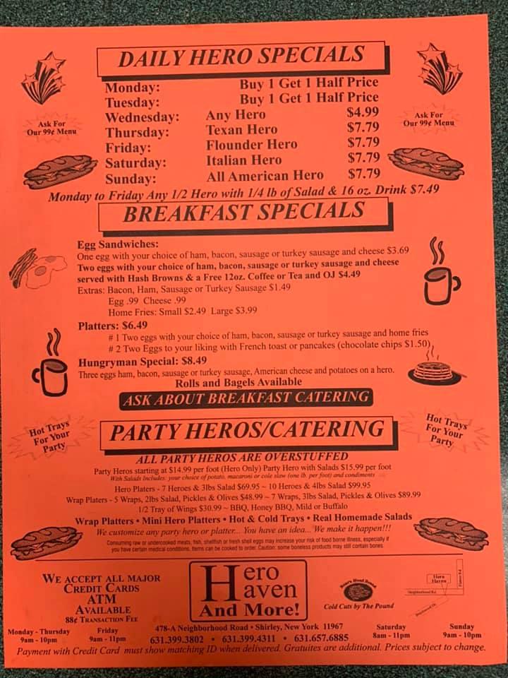 Menu at Hero Haven Pizza & more pizzeria, Shirley