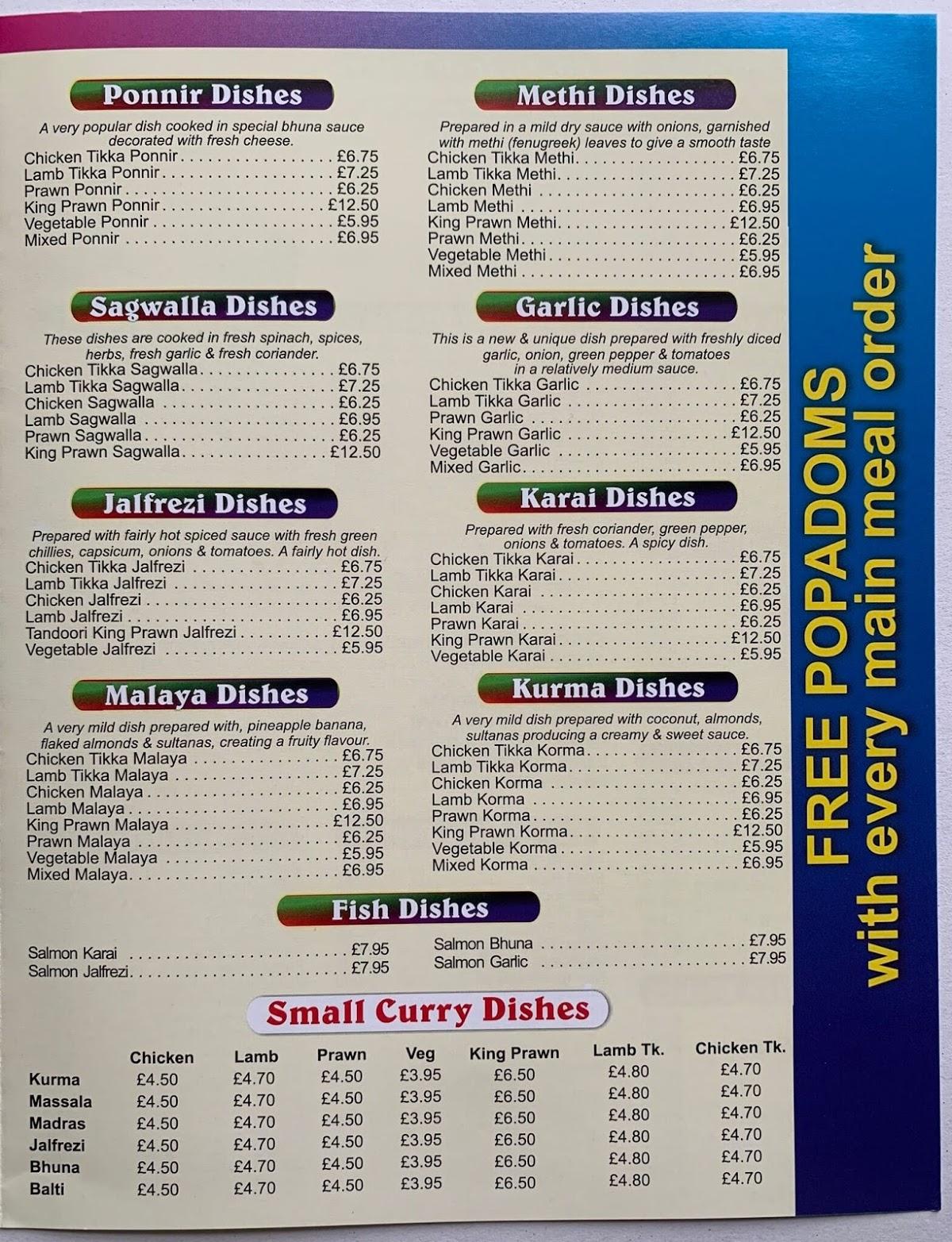 Menu at The Raj Takeaway Madeley fast food, England