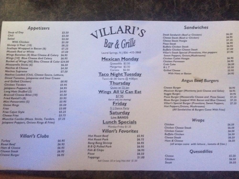 Menu at Villari's by the Pike pub & bar, Laurel Springs