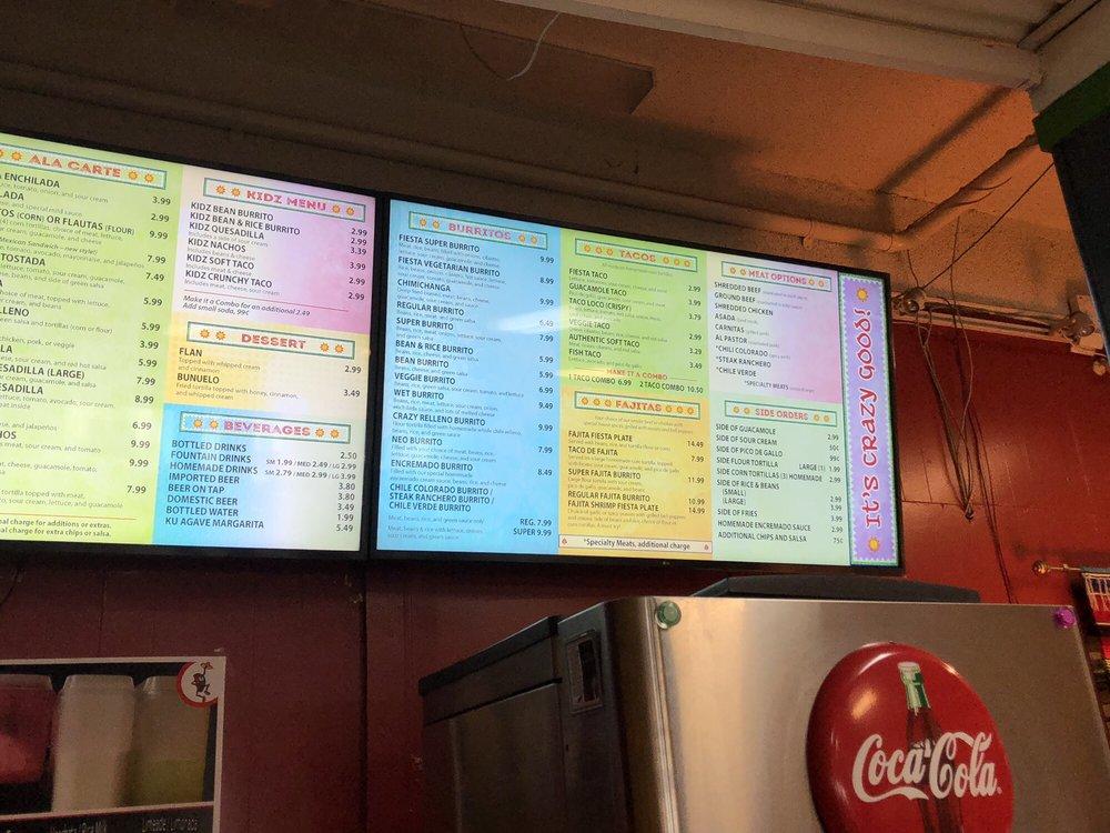Menu at Taco Loco restaurant, Fortuna