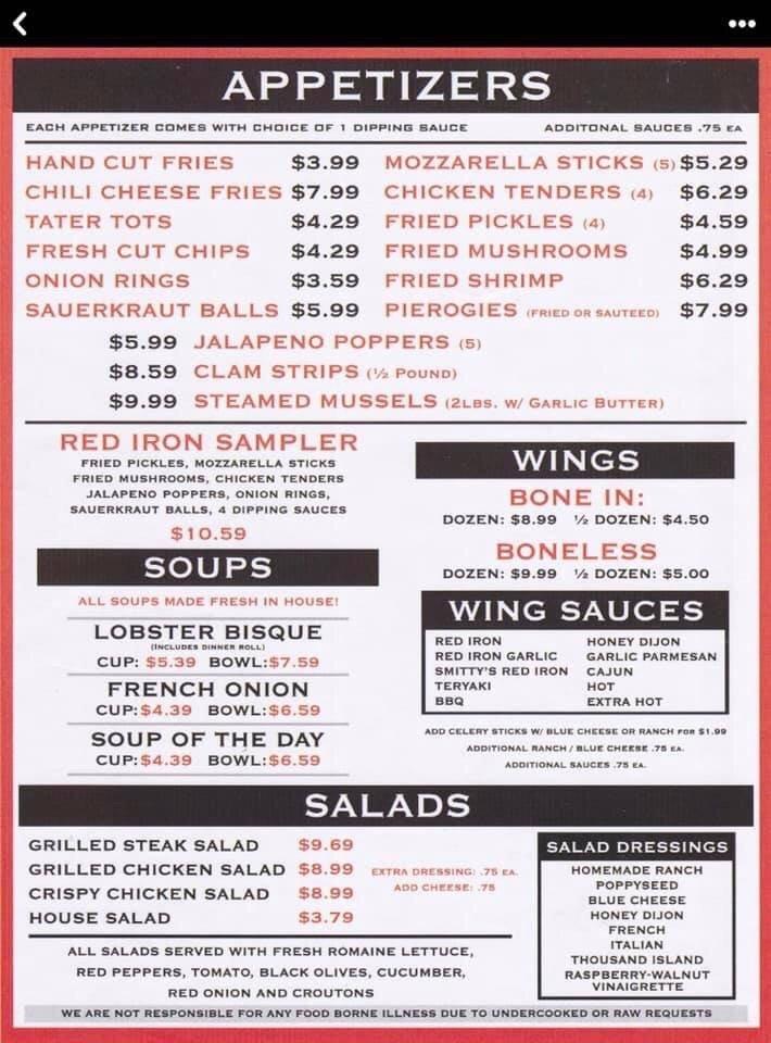 Menu at Red Iron Bar & Grille, Wellington