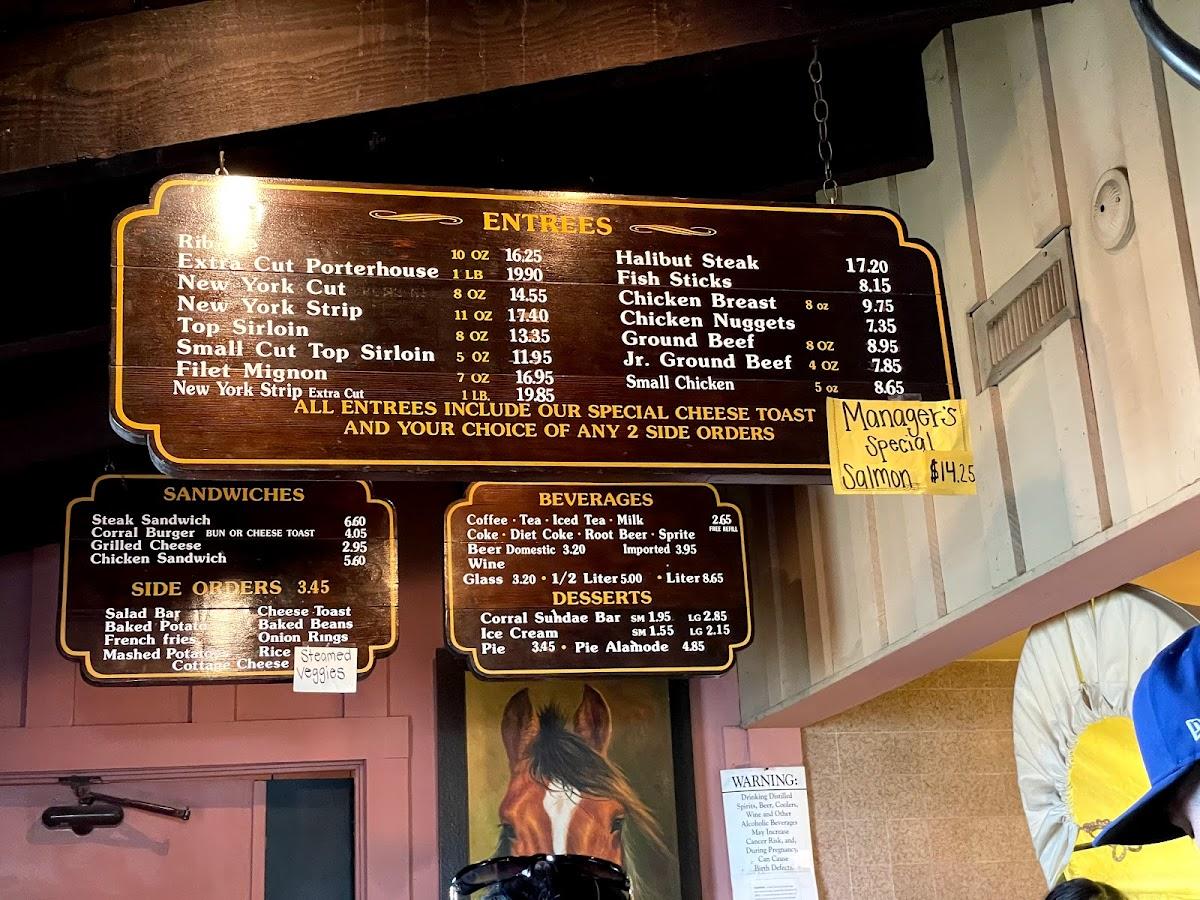 Menu at Steak Corral Restaurants, Whittier