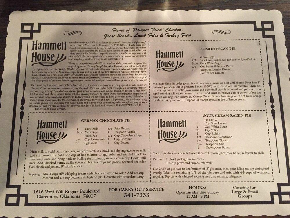 Menu at Hammett House Restaurant, Claremore