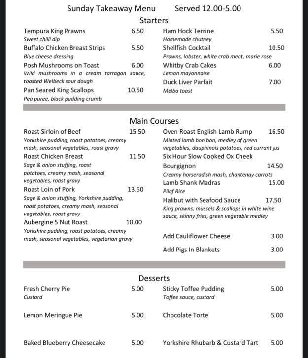 Menu at Whitehouses restaurant, Retford