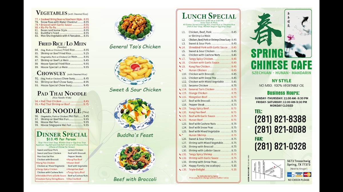 Menu at Spring Chinese Cafe, Spring, Treaschwig Rd