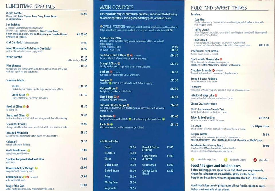 Menu at St. Brides Inn pub & bar, Little Haven