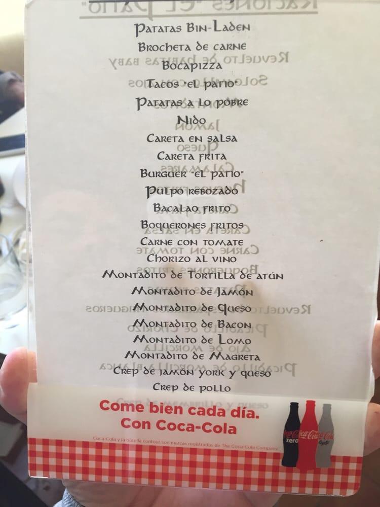 Menu at Café Bar El Patio, Villacarrillo