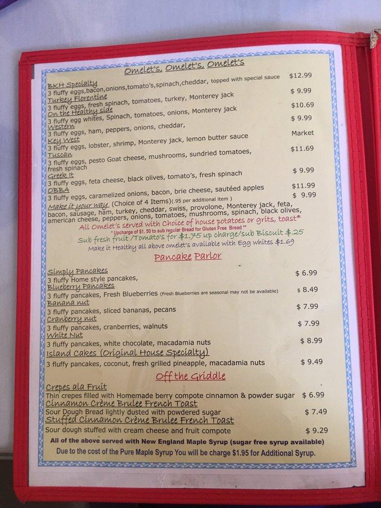 Menu at The Breakfast House restaurant, Sarasota