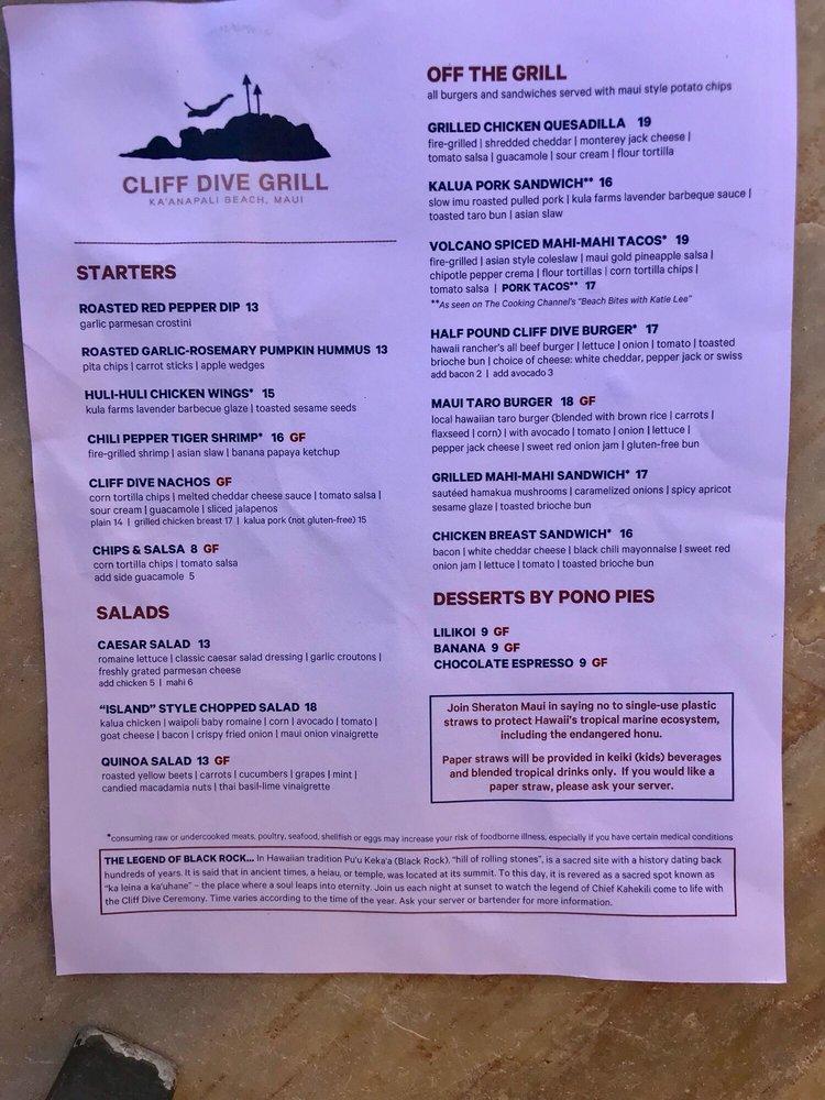 Menu at Cliff Dive Grill BBQ, Lahaina