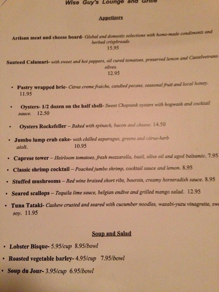 Menu at Wise Guys Lounge and Grill steakhouse, Akron