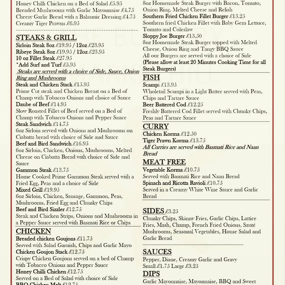 Menu at Buttery Bar, Markethill