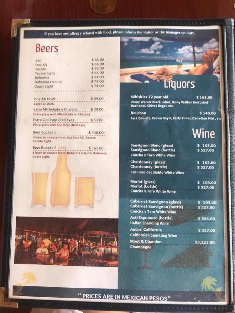 Menu at Money bar, San Miguel de Cozumel