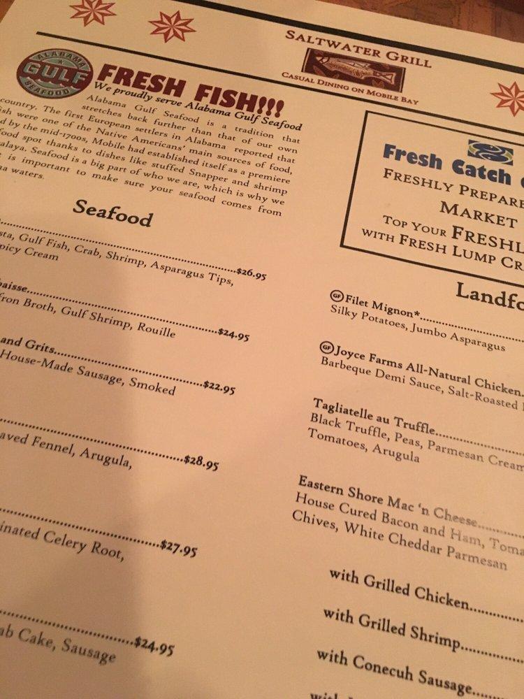 Menu at Saltwater Grill restaurant, Fairhope, Scenic Hwy 98