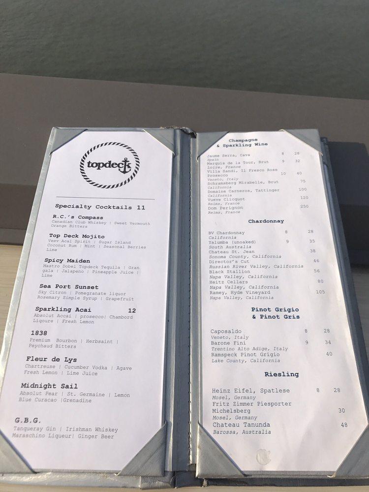 Menu at Top Deck Bar, Savannah