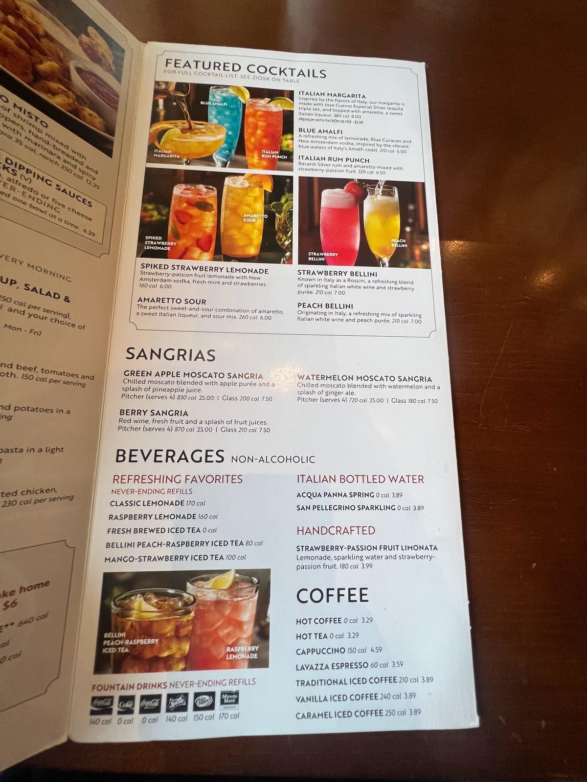 Menu at Olive Garden Italian Restaurant, Livonia, Middlebelt Rd