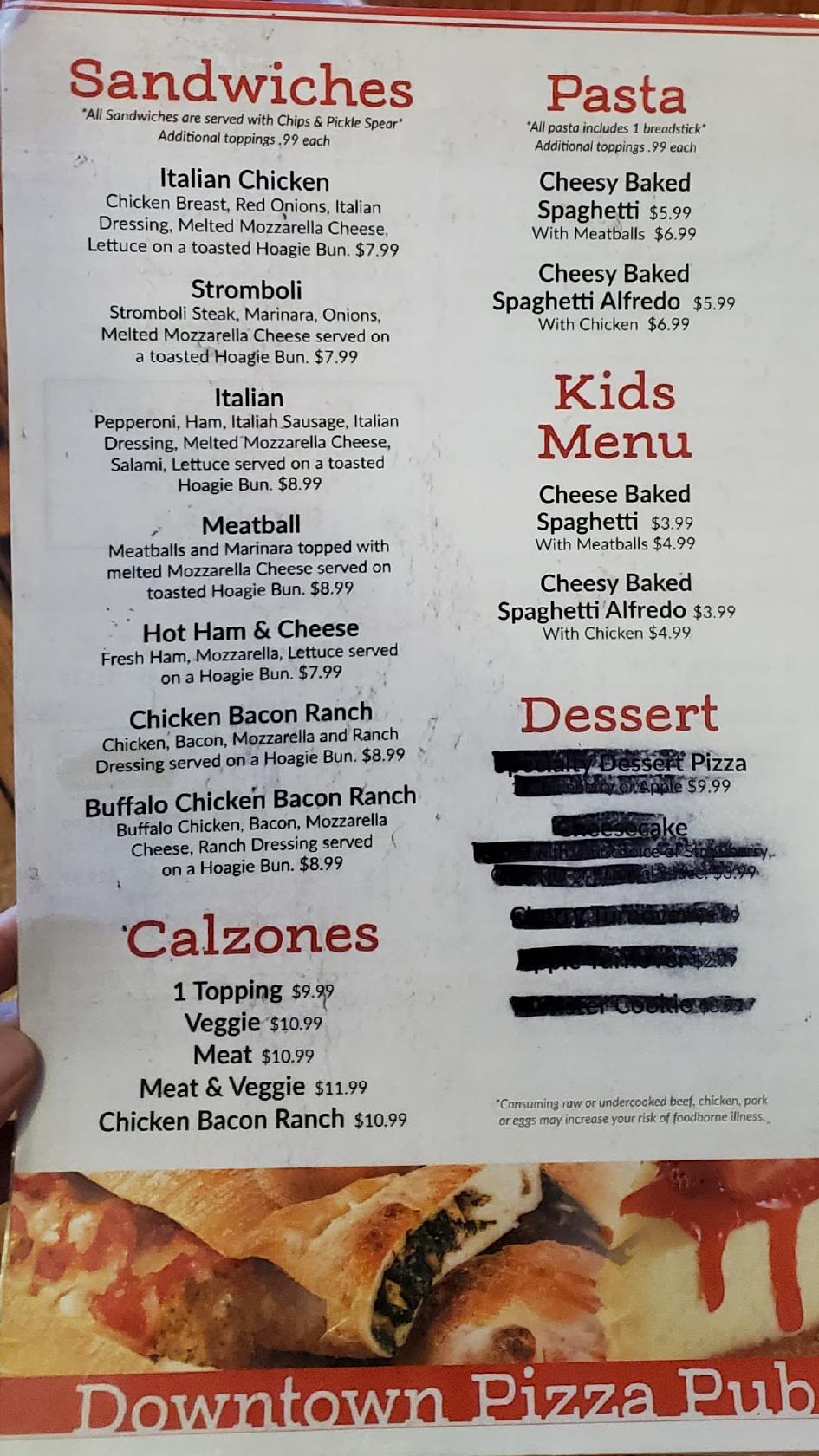 Menu at Downtown Pizza Pub, Harrodsburg, Harrodsburg