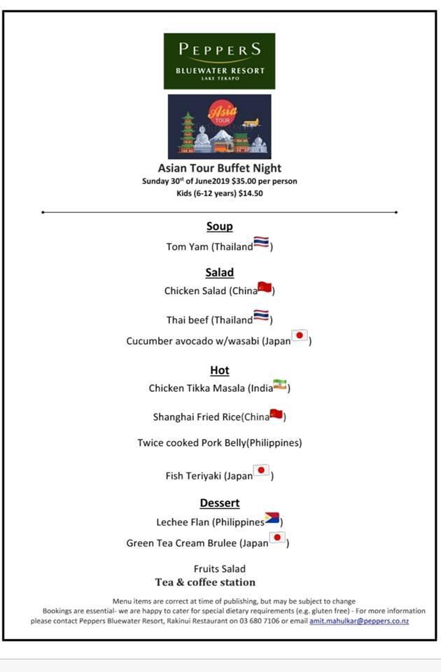 Menu at Rakinui Restaurant, Lake Tekapo