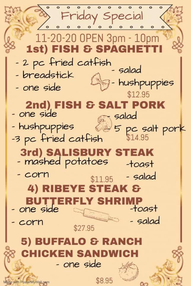 Menu at Anchor Grill Catfish House desserts, Marion