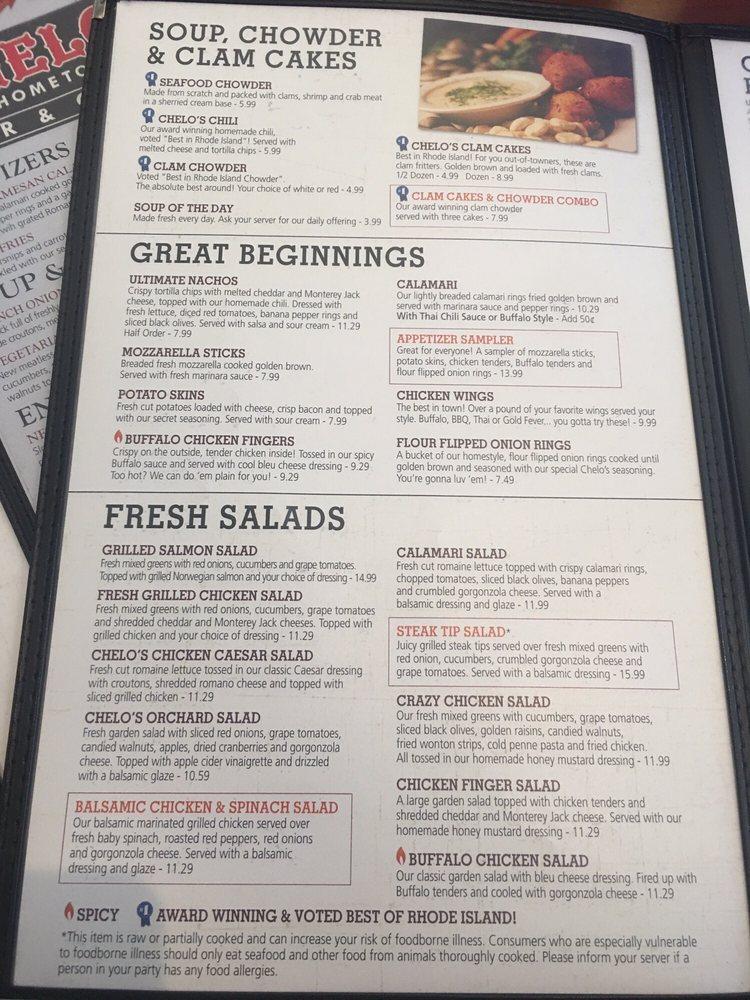 Menu at Chelo's Hometown Bar & Grille, Smithfield, 445 Putnam Pike