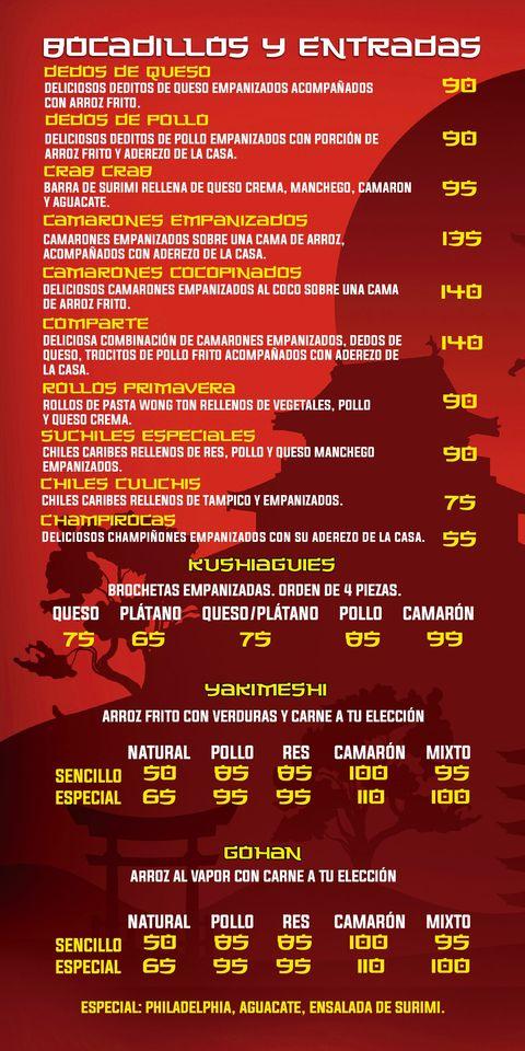 Menu at Dragon Dorado sushi roll restaurant, Manzanillo