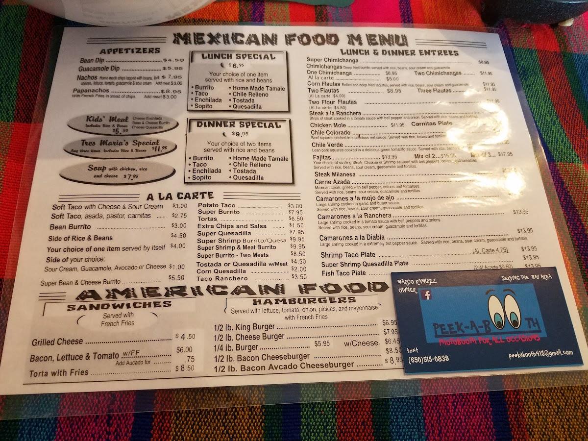 Menu at Las 3 Marias restaurant, Antioch