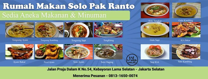 Menu at Rumah Makan Solo Pak Ranto restaurant, South Jakarta