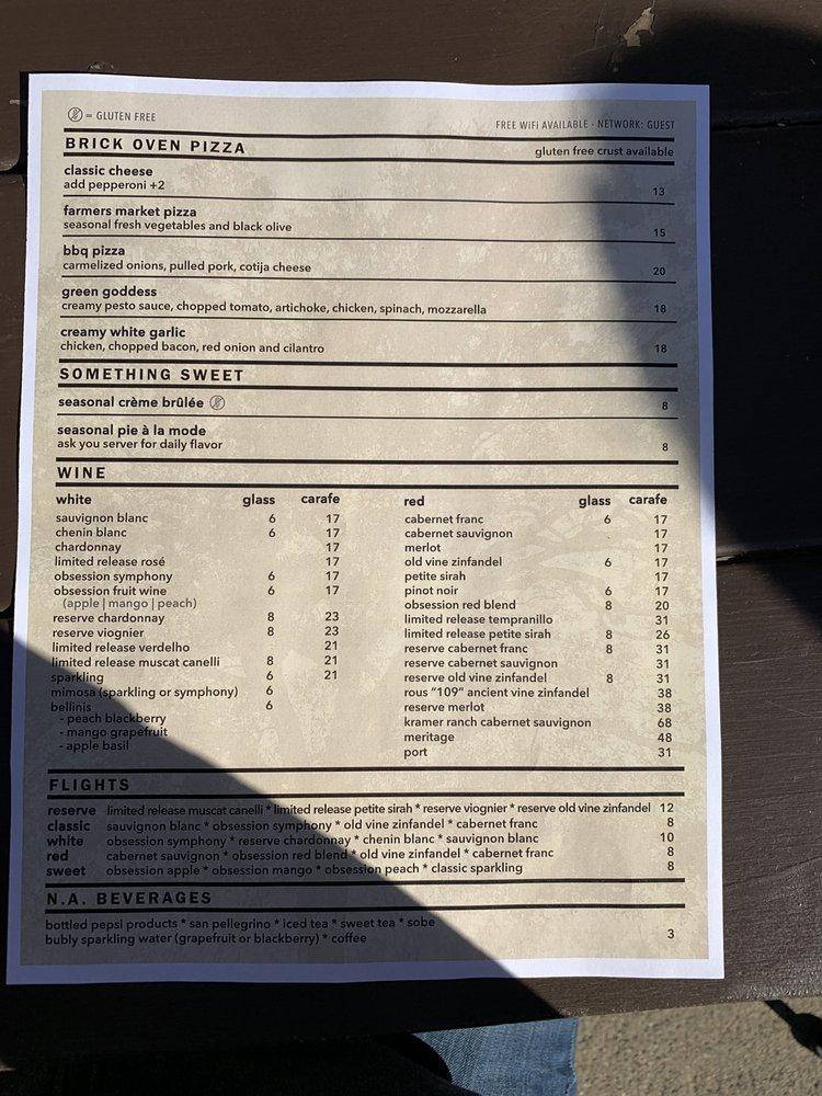 Menu at Ironstone Vineyards pub & bar, Murphys