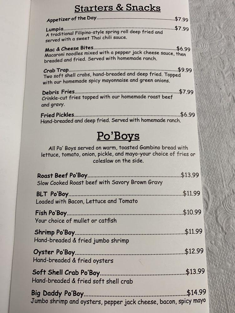 Menu at Shannon's Seafood Kitchen restaurant, Pensacola