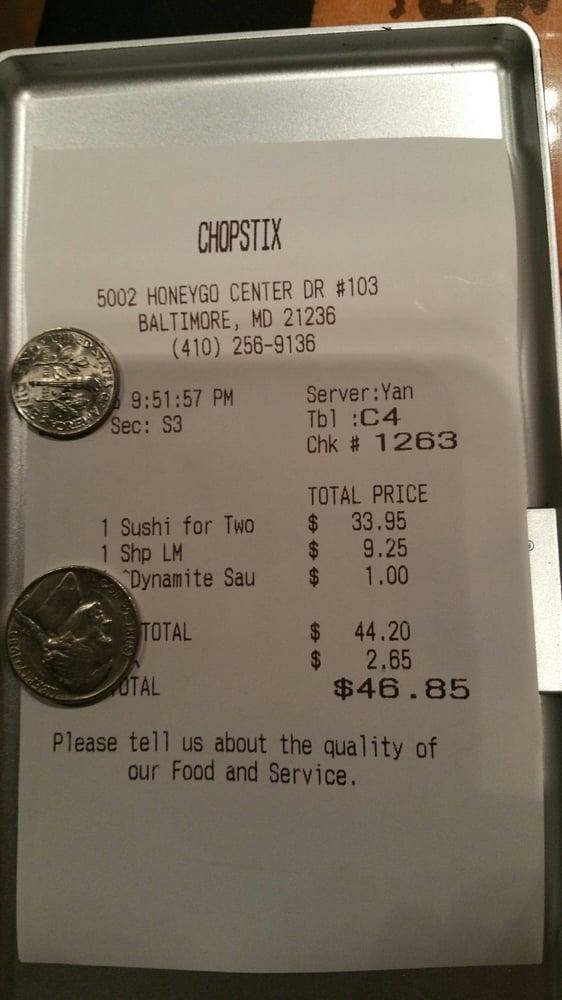 Menu at Chopstix Gourmet and Sushi Bar, Perry Hall