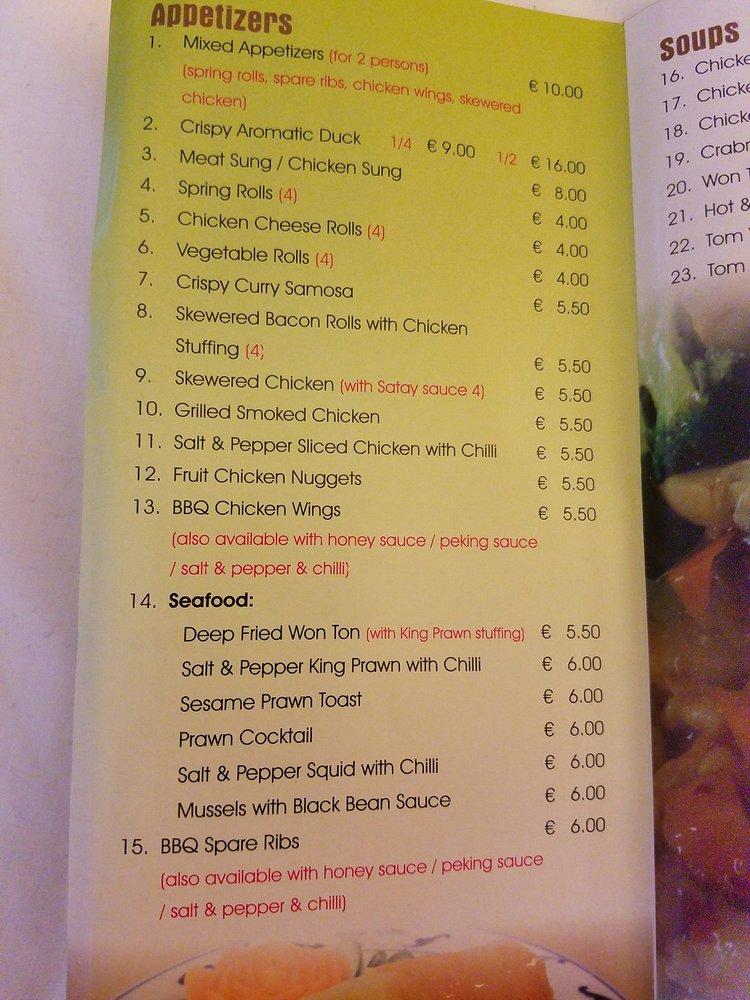 Menu at Bamboo House restaurant, Killarney