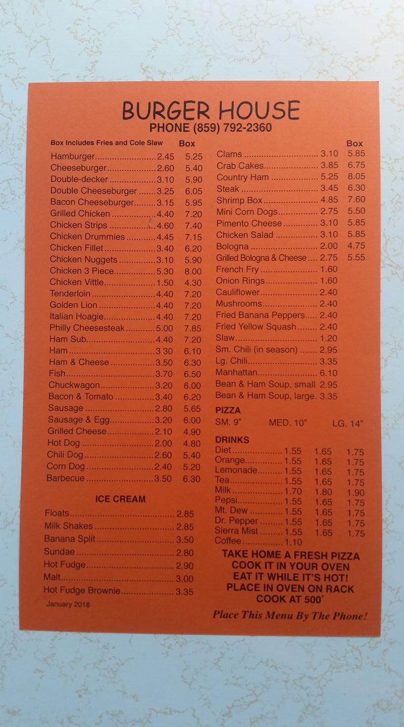 Menu at Burger House Restaurant, Lancaster