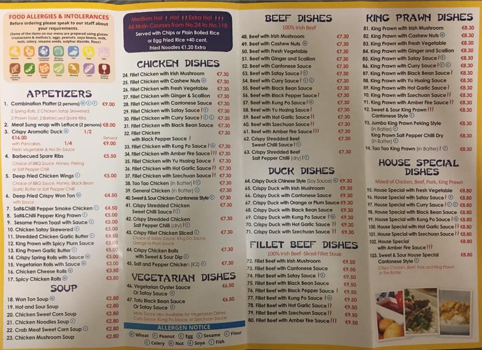Menu at New Dynasty restaurant, Clarecastle