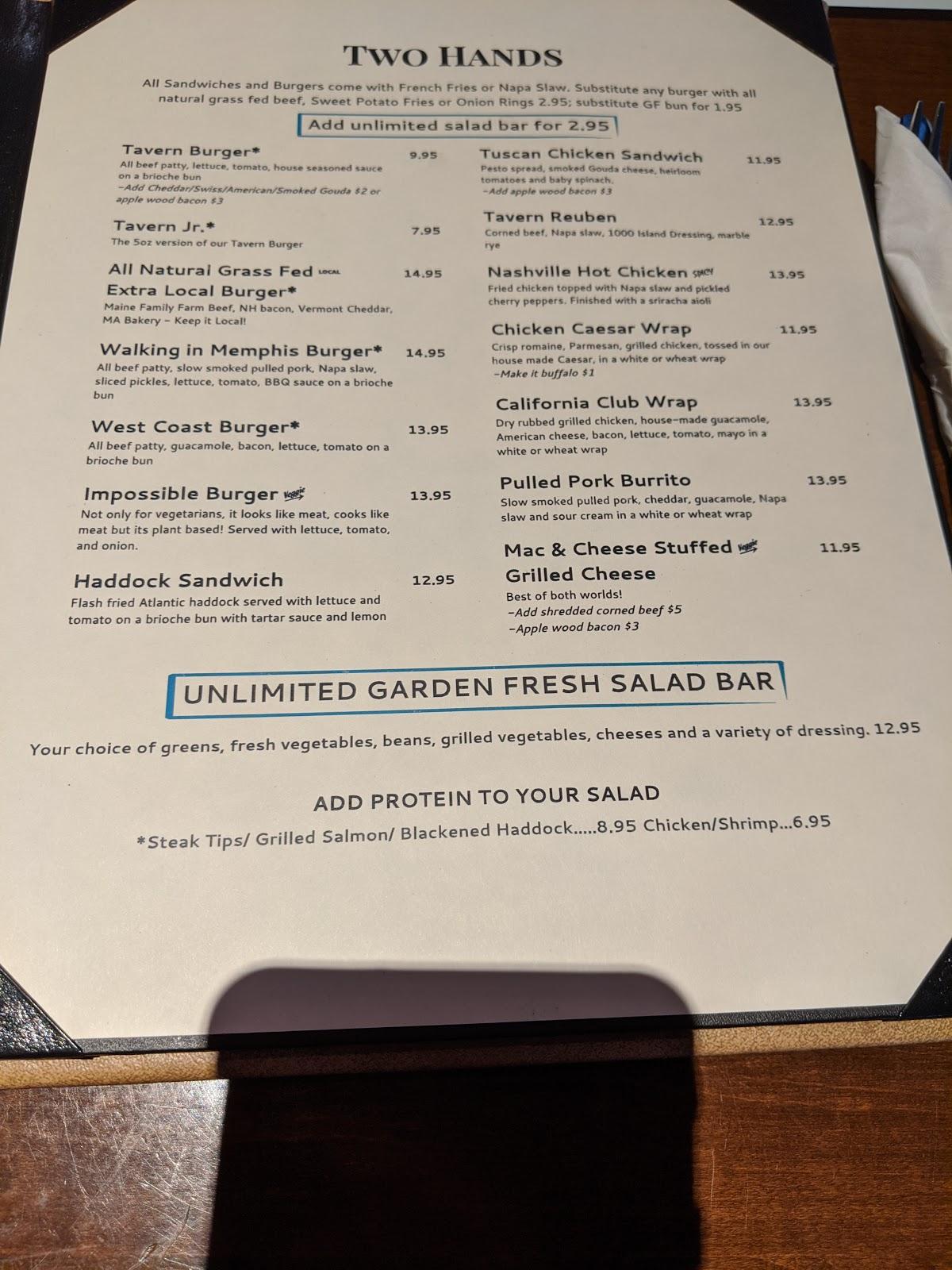 Menu At The Miller S Tavern Restaurant Methuen