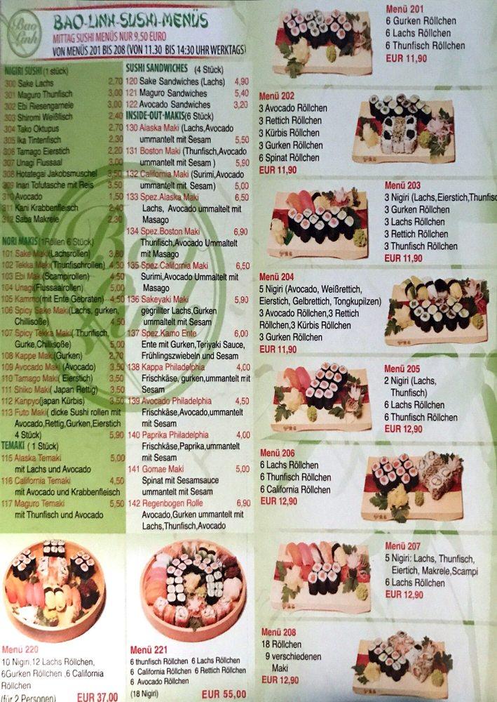 Menu at Bao Linh restaurant, Ismaning