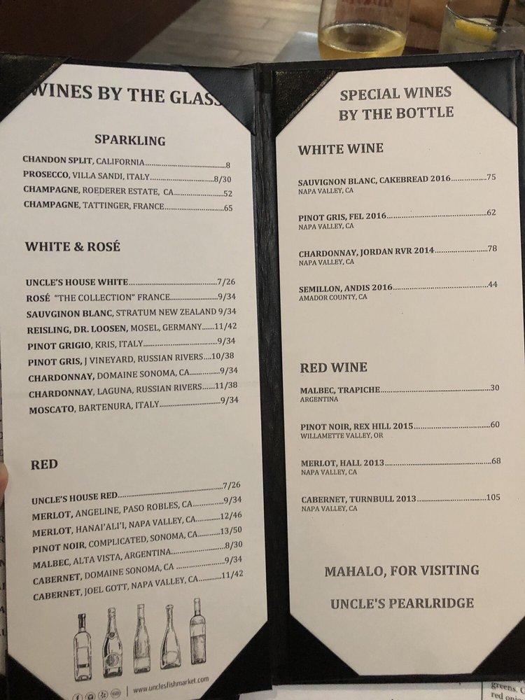 Menu at *PIER 38 LOCATION CLOSED PERMANENTLY* Uncle's Fish Market