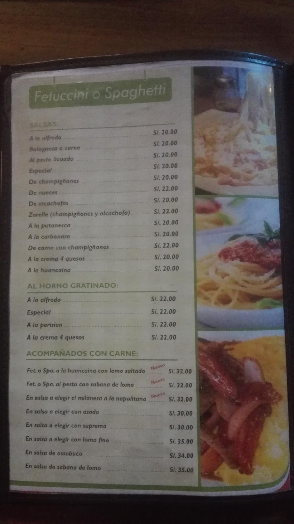 Carta de Pizzería Zarelle, Magdalena del Mar, Jr. Cuzco 471