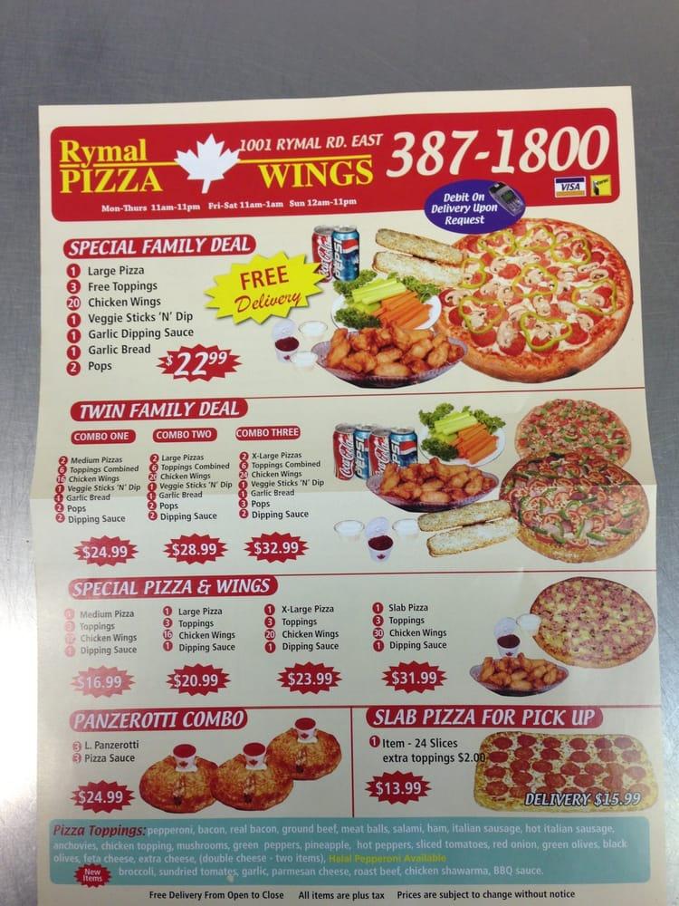 Menu at Rymal PizzaWings pizzeria, Hamilton