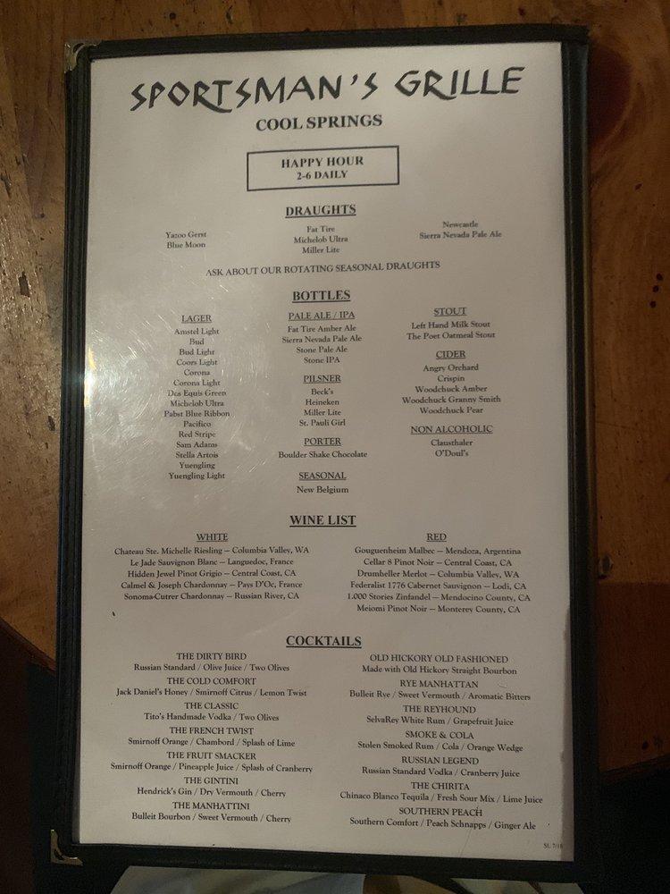 Menu at Sportsman's Grille restaurant, Brentwood, Westgate Cir