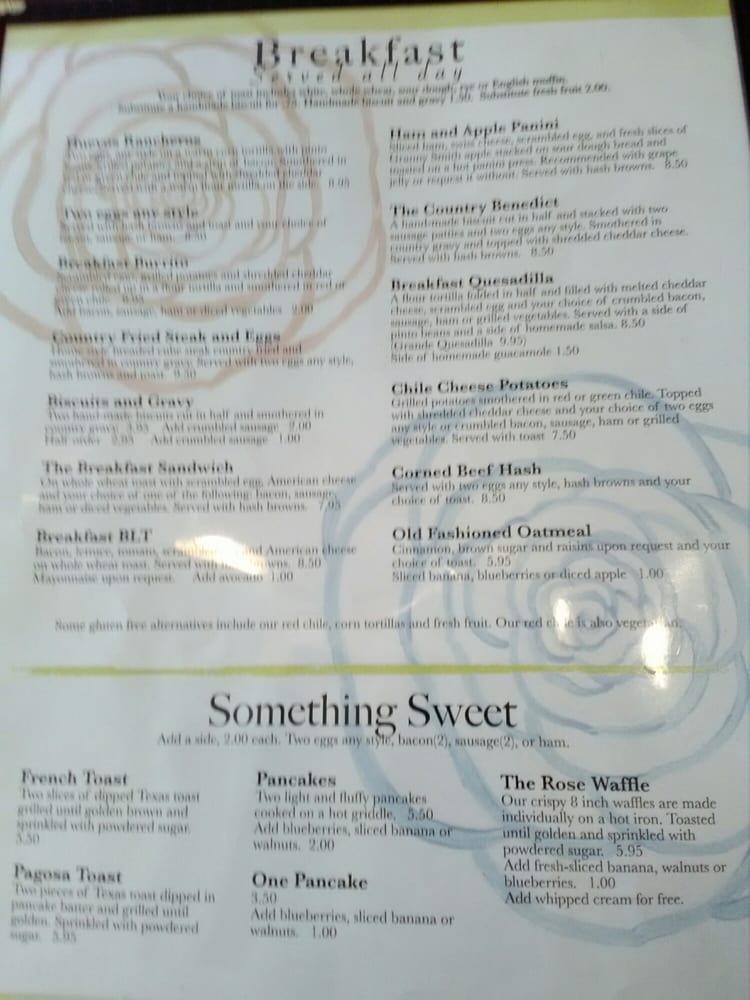 Menu at The Rose cafe, Pagosa Springs, 408 Pagosa St