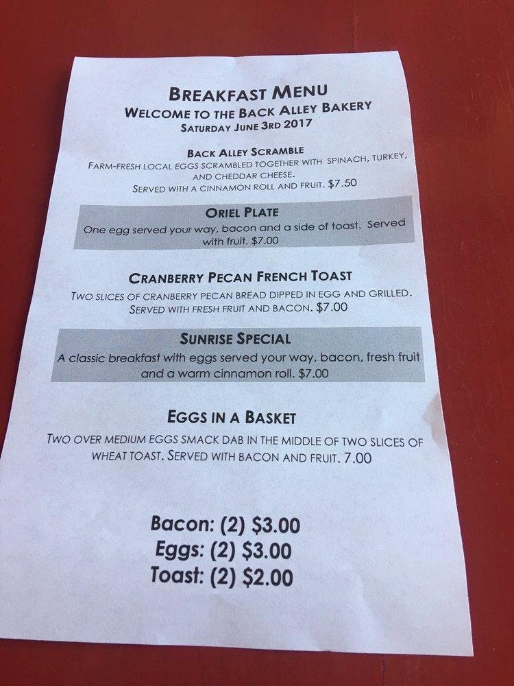 Menu at Back Alley Bakery, Hastings